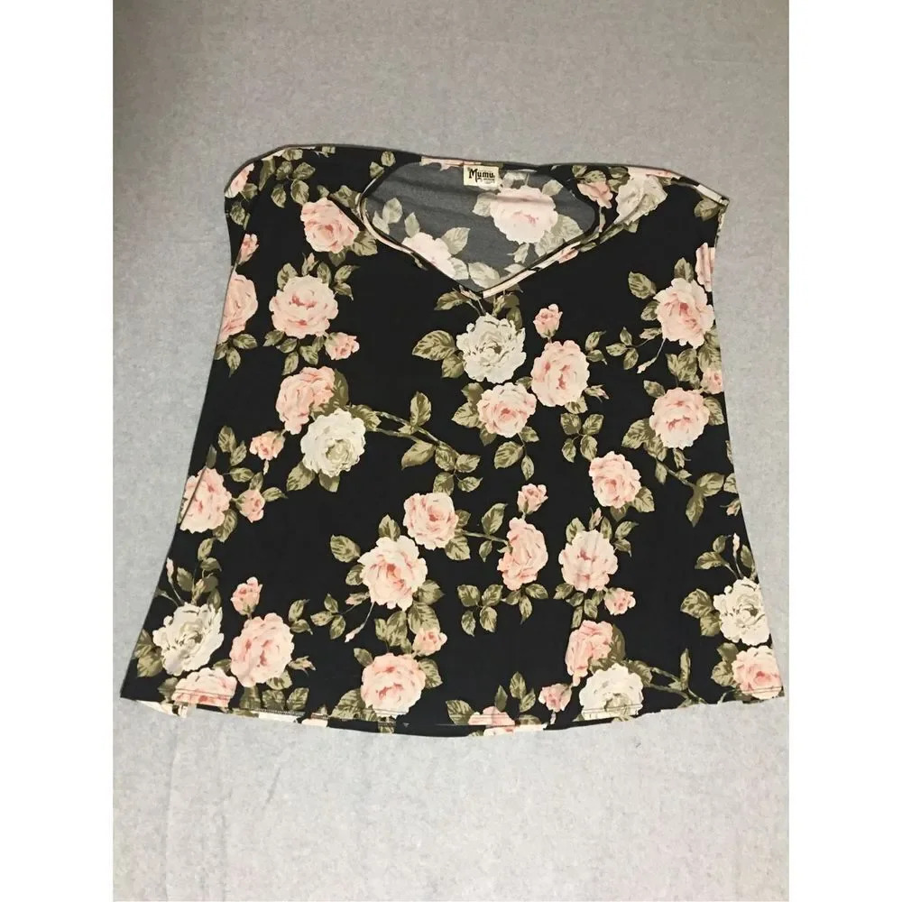 Womens Show Me Your MuMu Top Size Medium Black Floral V Neck Casual Cute Blouse